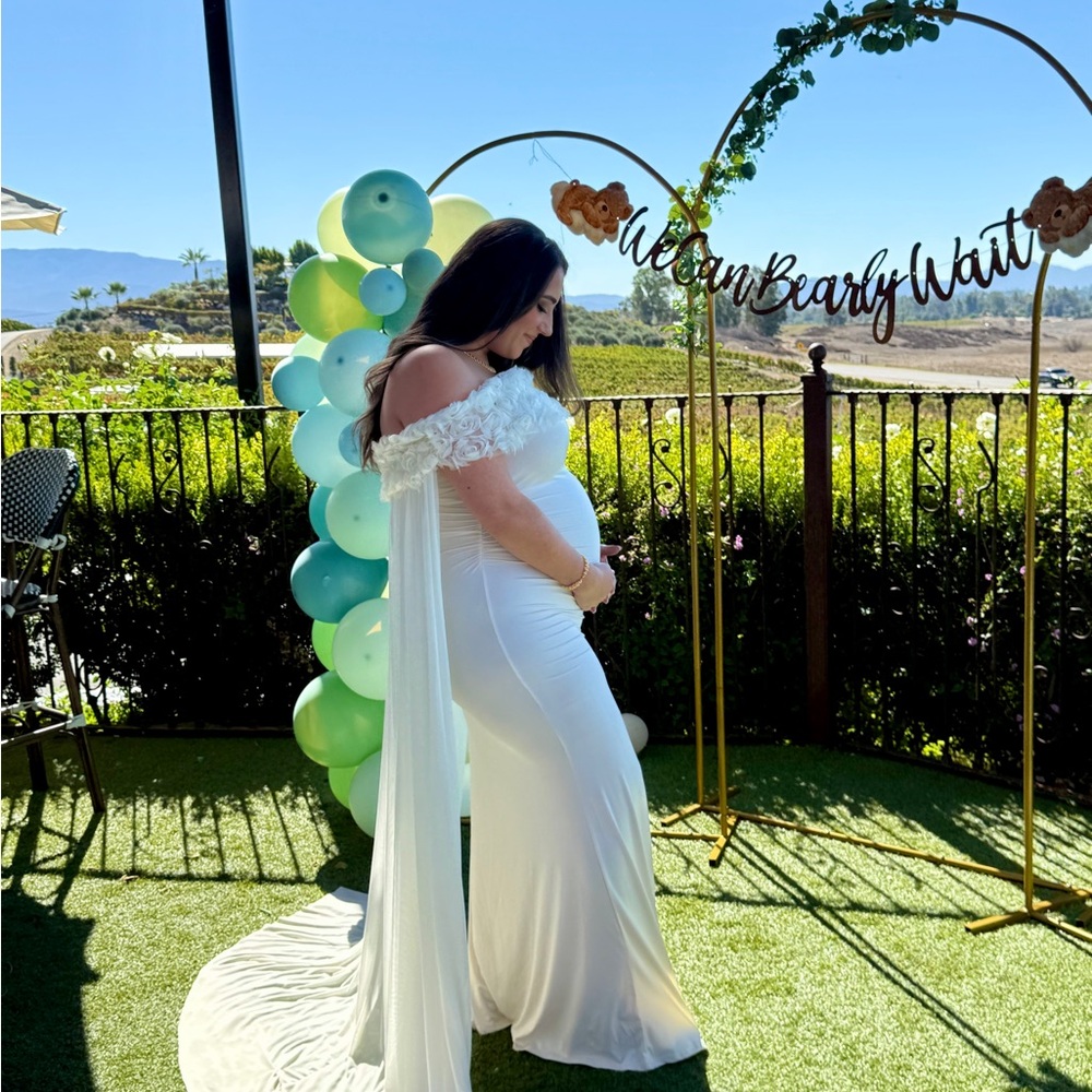 Elegant White Maternity Gown for Baby Shower